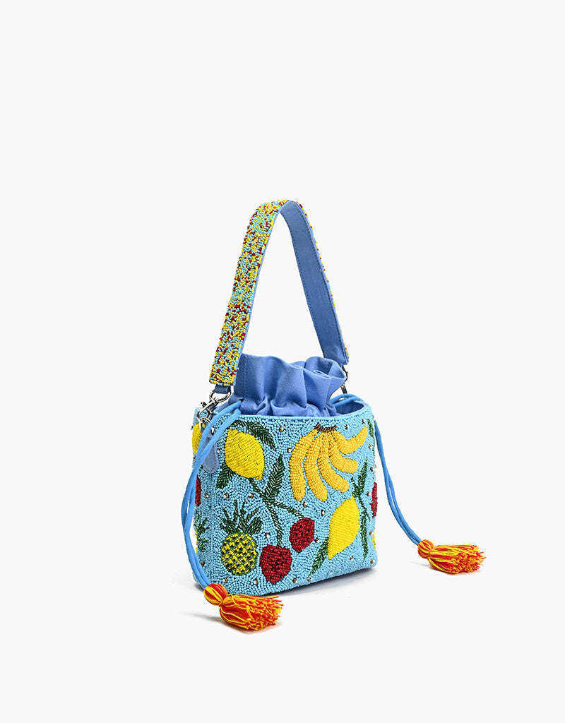 Lush Fruits Beaded Bucket Bag