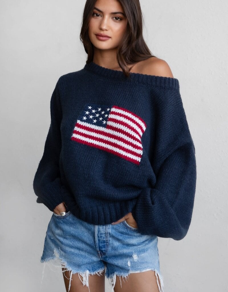 American Flag Off The Shoulder Sweater