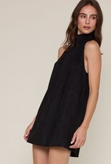 Faux Suede High Neck Sleeveless Mini Dress