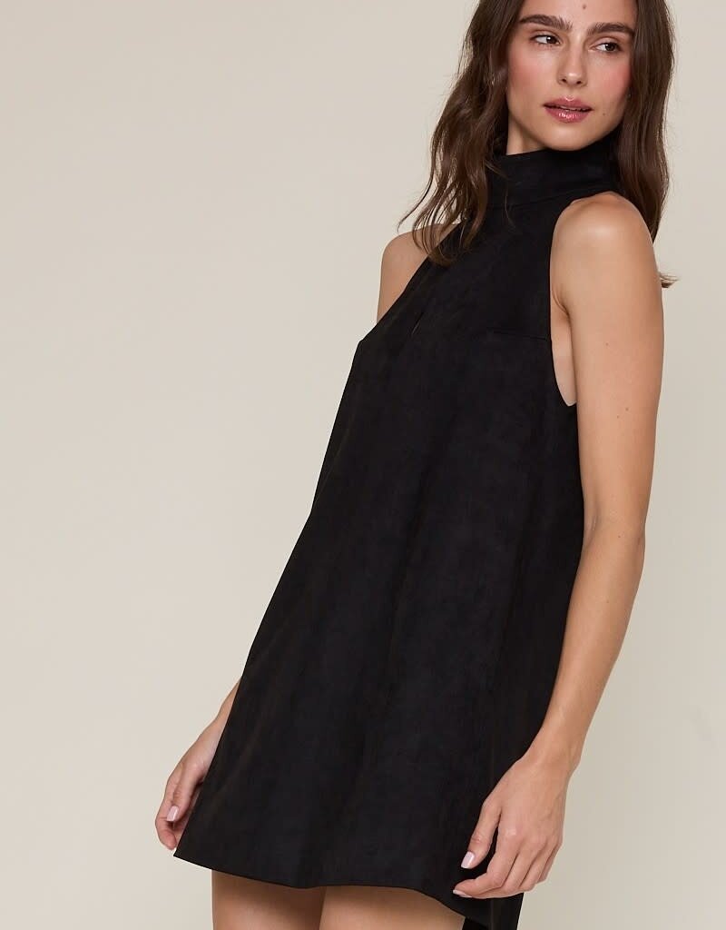 Faux Suede High Neck Sleeveless Mini Dress