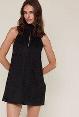 Faux Suede High Neck Sleeveless Mini Dress