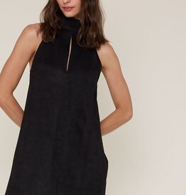 Faux Suede High Neck Sleeveless Mini Dress