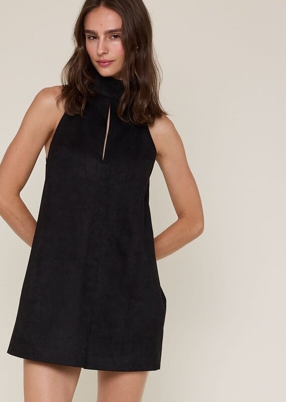 Faux Suede High Neck Sleeveless Mini Dress