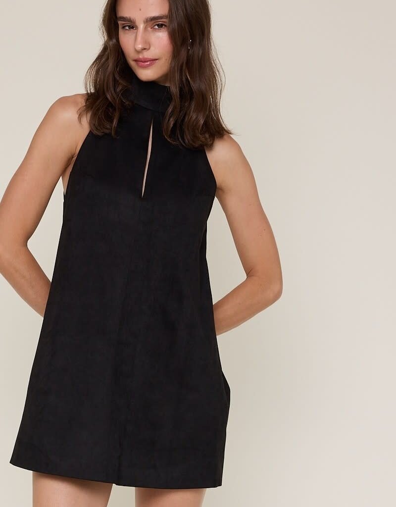 Faux Suede High Neck Sleeveless Mini Dress