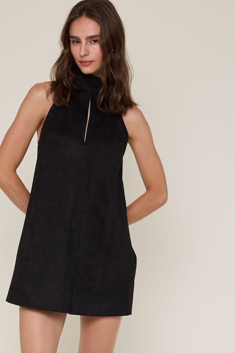 Faux Suede High Neck Sleeveless Mini Dress Faux Suede High Neck Sleeveless Mini Dress