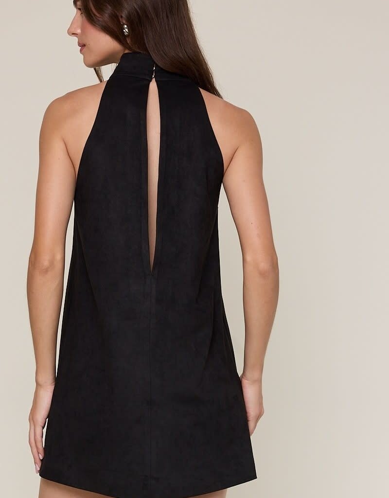Faux Suede High Neck Sleeveless Mini Dress