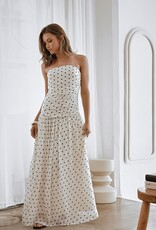 Polka Dot Shirred Strapless Maxi Dress