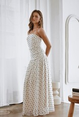 Polka Dot Shirred Strapless Maxi Dress