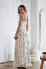 Polka Dot Shirred Strapless Maxi Dress