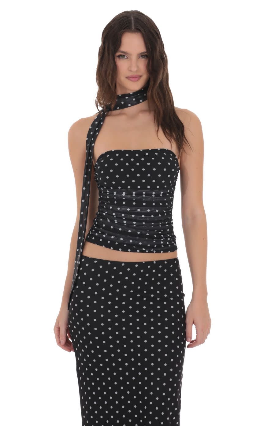 Scarf Polka Dot Mesh Tube Top - SPLASH Scarf Polka Dot Mesh Tube Top - SPLASH