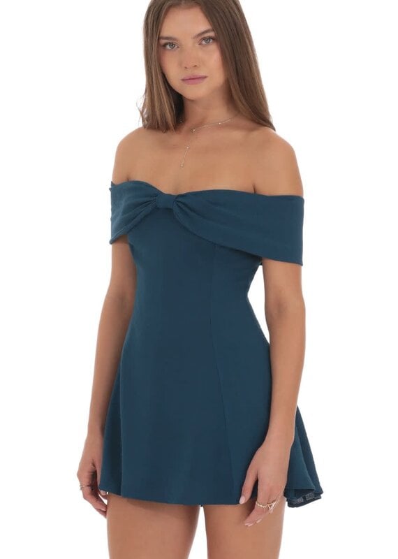 Lucy In The Sky Front Bow Off Shoulder Mini Dress