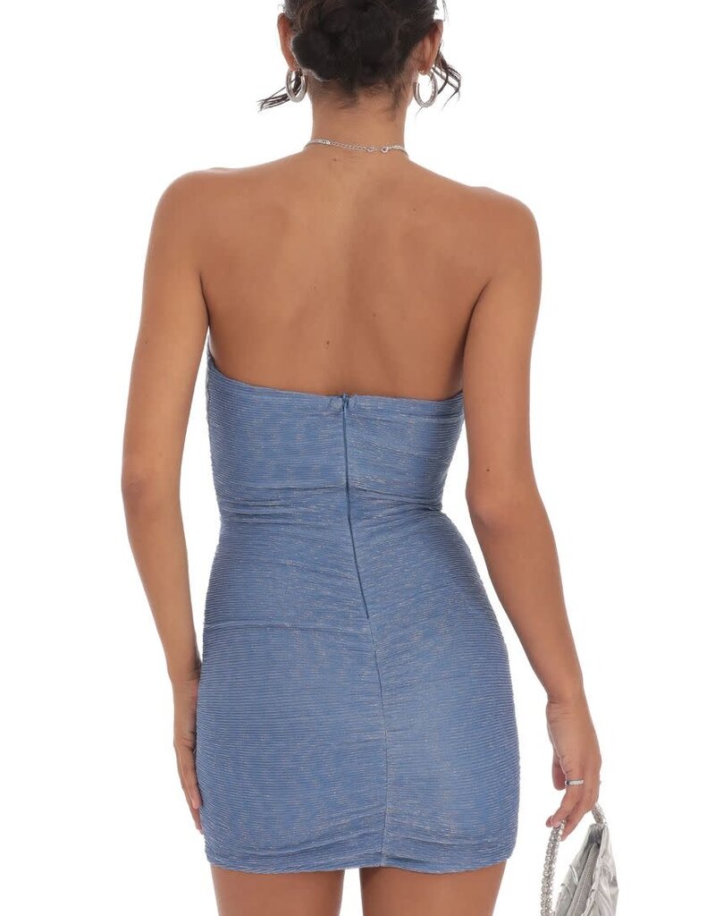 Lucy In The Sky Pleated Shimmer Mini Ruched Strapless Dress