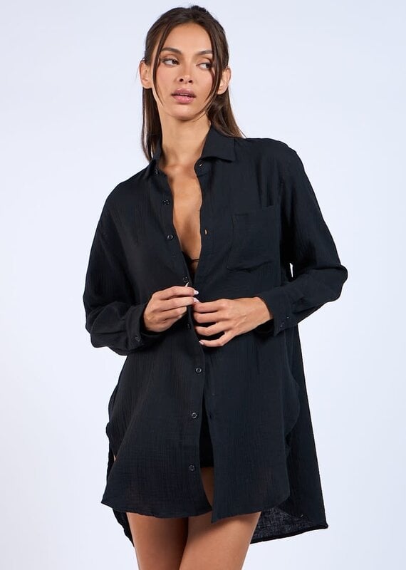 Oversized Collar Shirt Beach Coverup