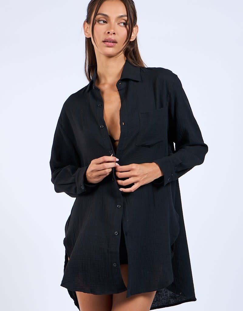 Oversized Collar Shirt Beach Coverup
