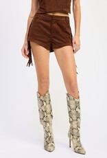 Faux Suede Fringe Side Shorts