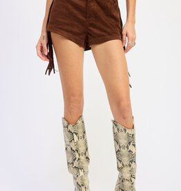 Faux Suede Fringe Side Shorts