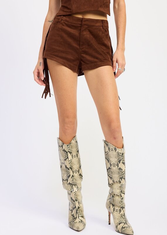 Faux Suede Fringe Side Shorts