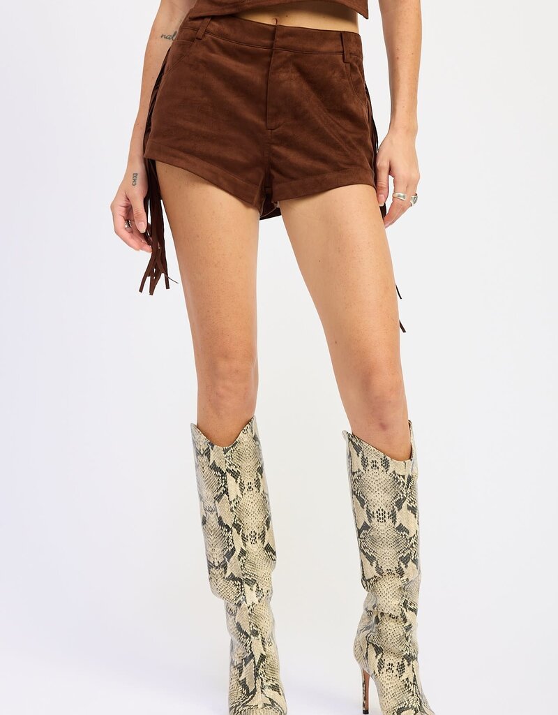 Faux Suede Fringe Side Shorts