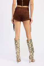 Faux Suede Fringe Side Shorts
