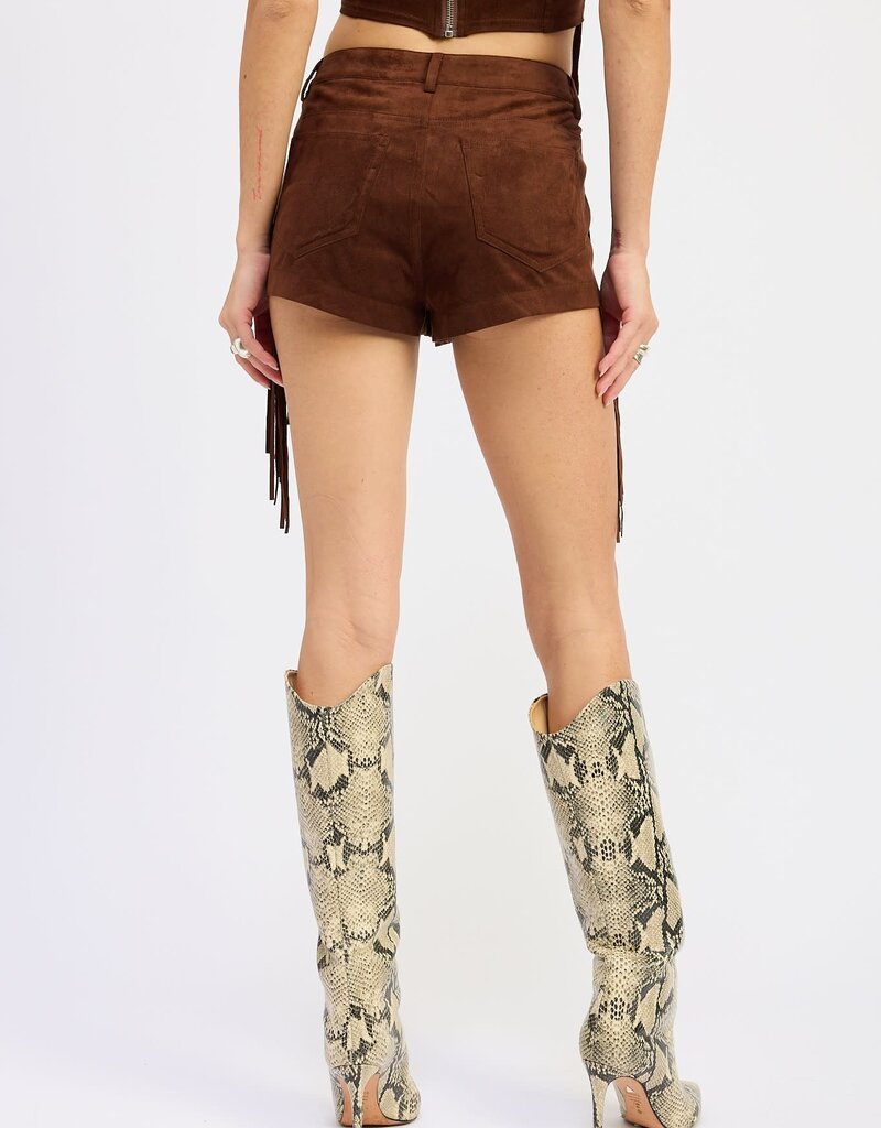Faux Suede Fringe Side Shorts