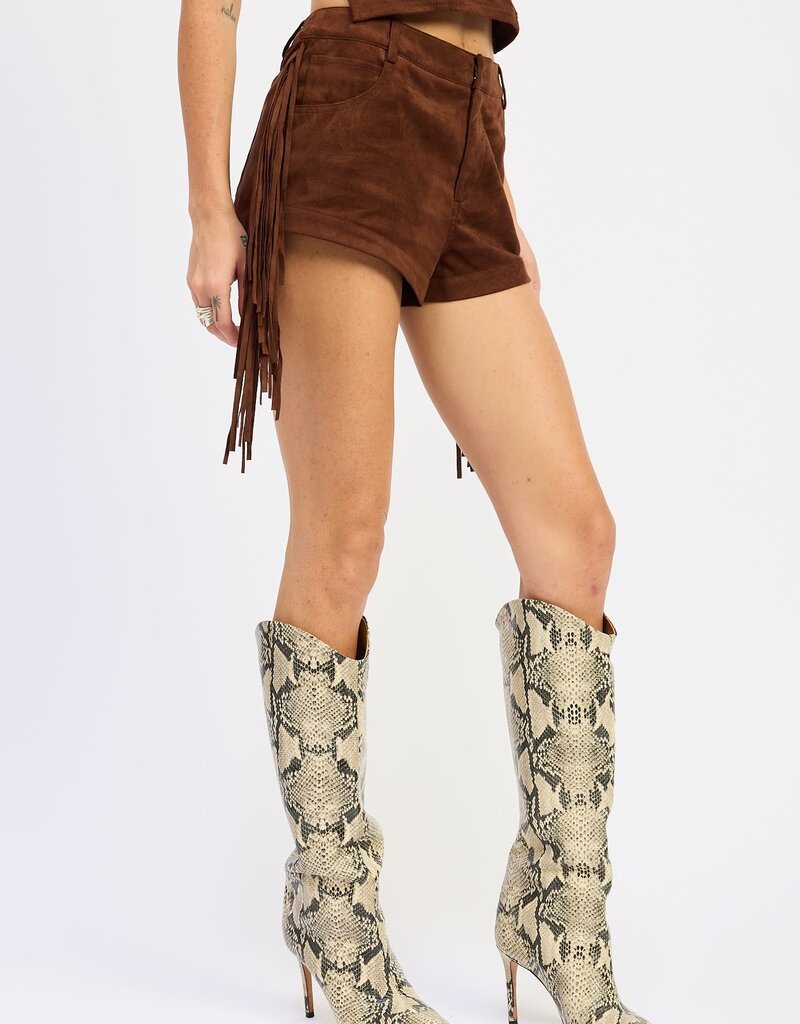 Faux Suede Fringe Side Shorts