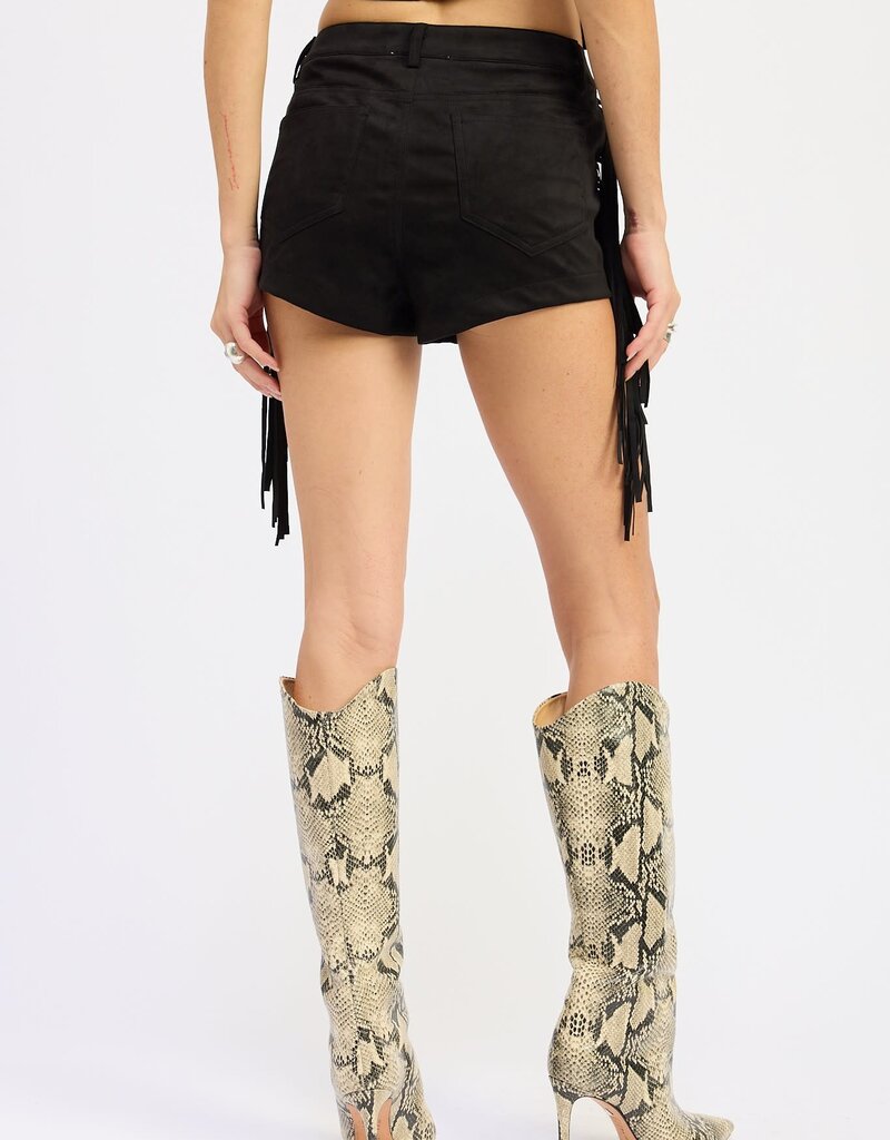 Faux Suede Fringe Side Shorts