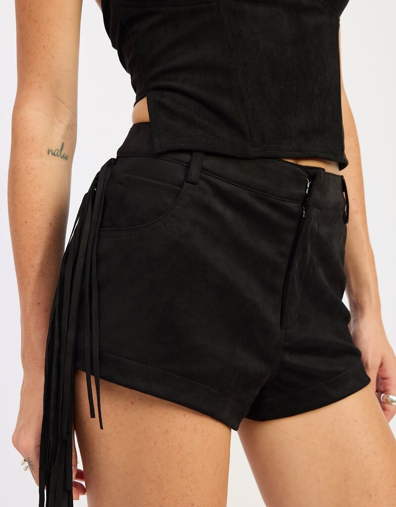 Faux Suede Fringe Side Shorts