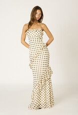 Polka Dot Chiffon Ruffle Strapless Maxi Dress