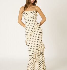 Polka Dot Chiffon Ruffle Strapless Maxi Dress