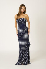 Polka Dot Chiffon Ruffle Strapless Maxi Dress