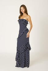 Polka Dot Chiffon Ruffle Strapless Maxi Dress