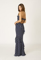 Polka Dot Chiffon Ruffle Strapless Maxi Dress