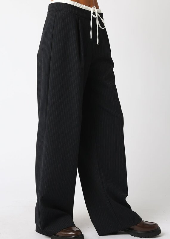 Pinstripe Satin Contrast Waistband Pant