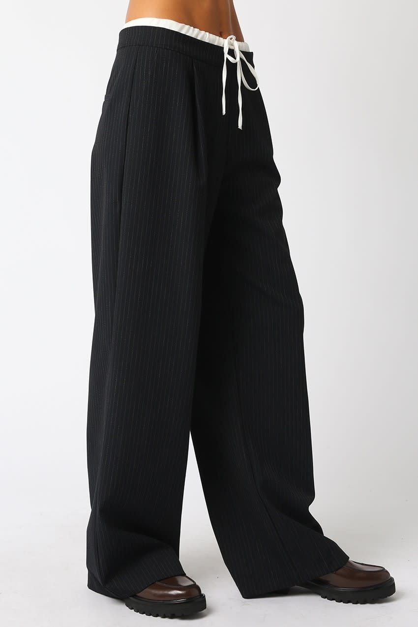 Satin Trimmed Waistband Knitted Pants