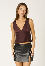 Satin V Neck Tiered Hem Top