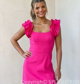 Whisper Sleeveless Ruffle Shoulder Dress