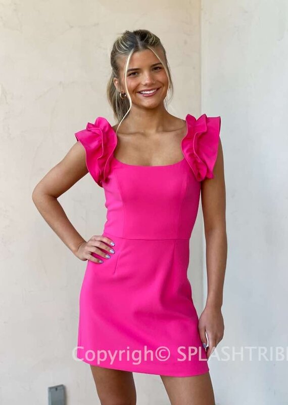 Whisper Sleeveless Ruffle Shoulder Dress
