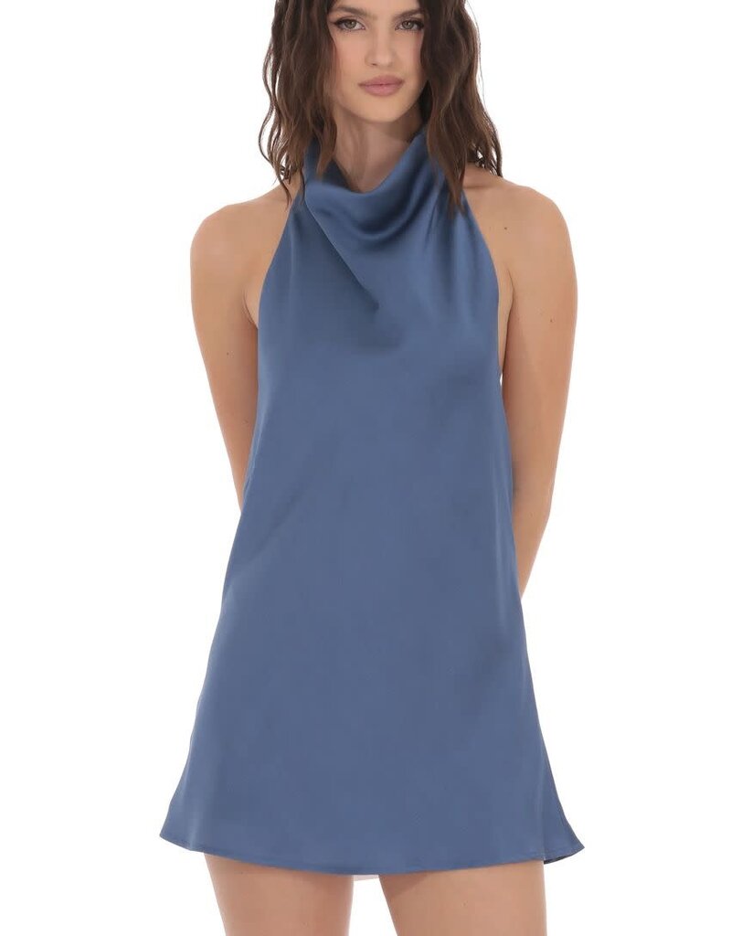 Lucy In The Sky Satin Halter Open Back Mini Dress