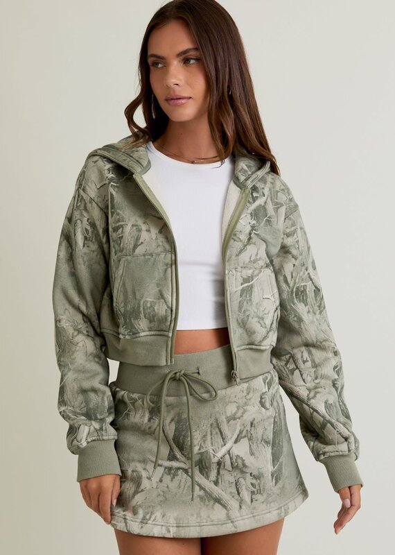 Tree Camo Crop Hoodie Jacket