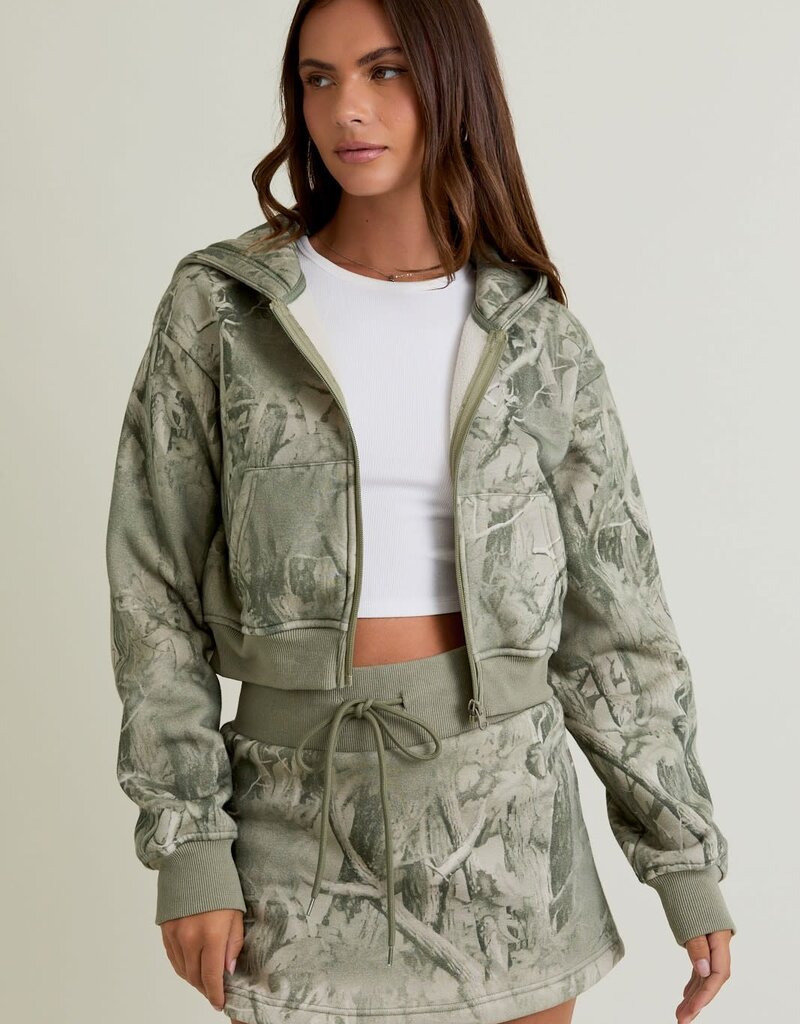 Tree Camo Crop Hoodie Jacket
