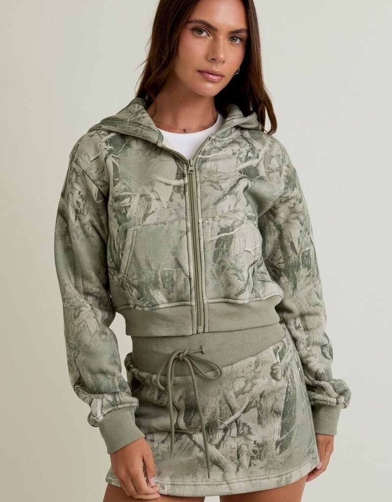 Tree Camo Crop Hoodie Jacket
