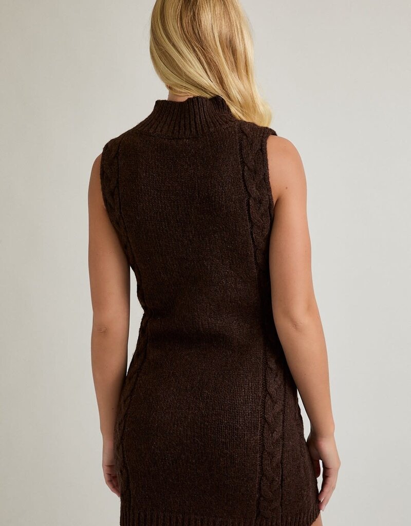 Sleeveless Mock Neck Cable Sweater Mini Dress