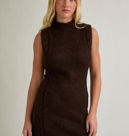 Sleeveless Mock Neck Cable Sweater Mini Dress