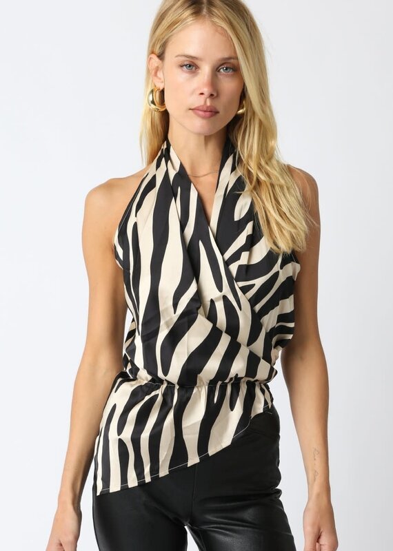Aubrey Zebra Asymmetrical Halter Top