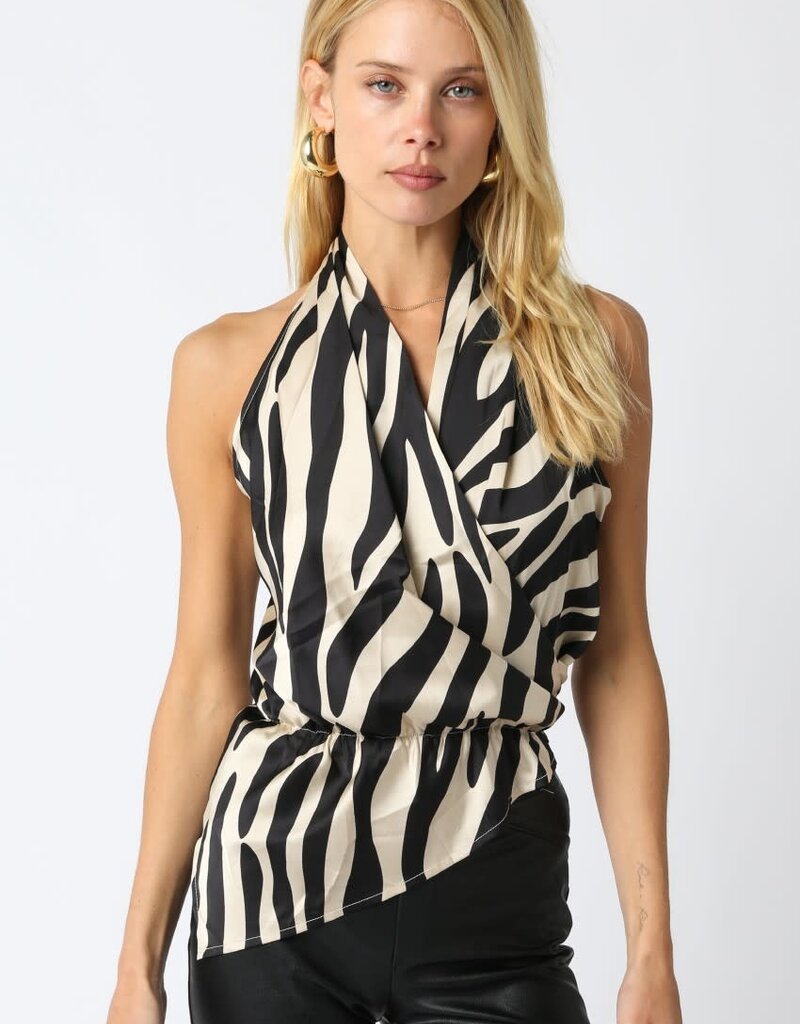 Aubrey Zebra Asymmetrical Halter Top