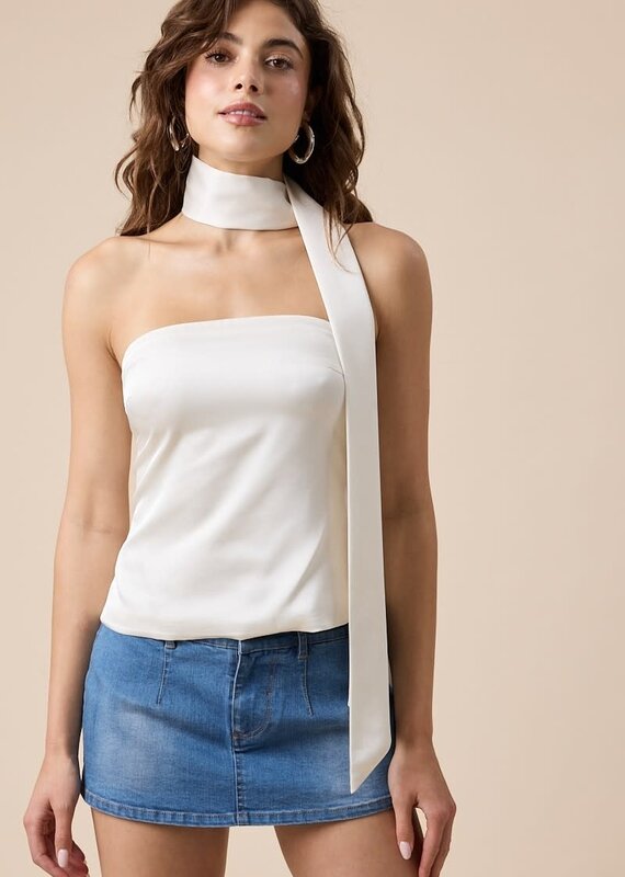 Satin Tube Top With Attached Neck Scarf