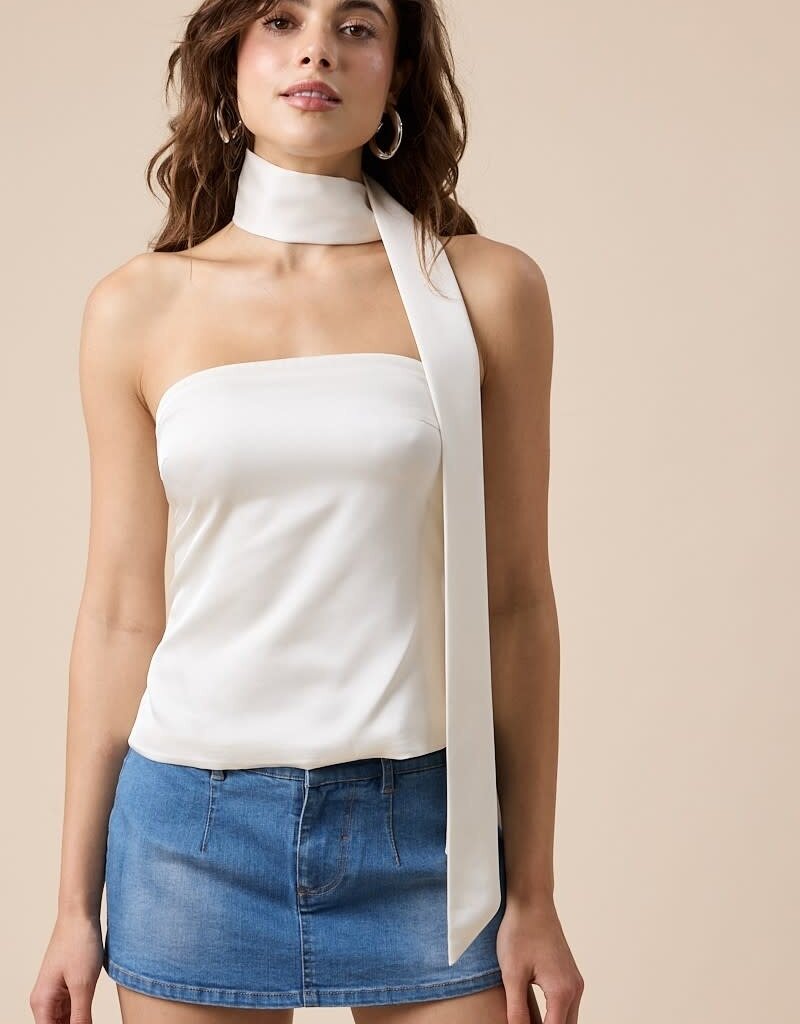 Satin Tube Top With Attached Neck Scarf