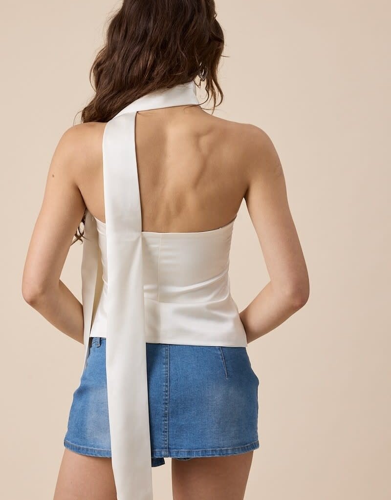 Satin Tube Top With Attached Neck Scarf