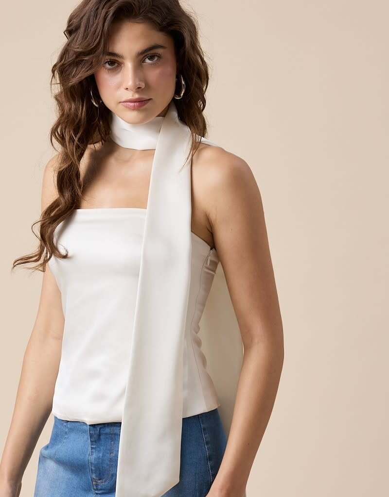 Satin Tube Top With Attached Neck Scarf