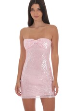 Lucy In The Sky Strapless Sequin Bow Mini Dress